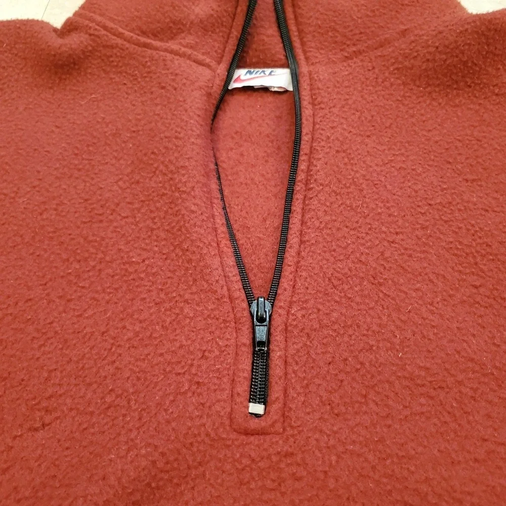 Vtg (USA Made) 80s? Nike‎ Fleece Brown/Red Zip Jacket Pullover Sweater Mens XL